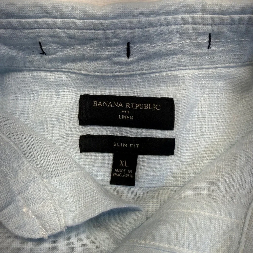 Banana Republic Linen Shirt XL Blue Coastal Beach Resort Summer Camp Collar Slim